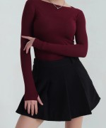 Kayık Yaka Parmak Geçmeli Body Bordo