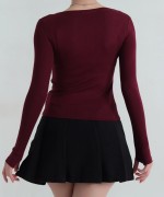 Kayık Yaka Parmak Geçmeli Body Bordo