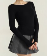 Kayık Yaka Parmak Geçmeli Body Siyah