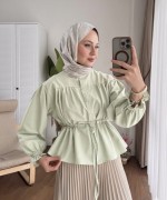 Beli Tünelli Kısa Gömlek Açık Yeşil