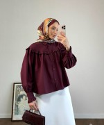 Fırfırlı Kısa Gömlek Bordo