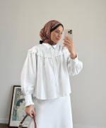 Fırfırlı Kısa Gömlek Ekru