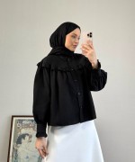 Fırfırlı Kısa Gömlek Siyah
