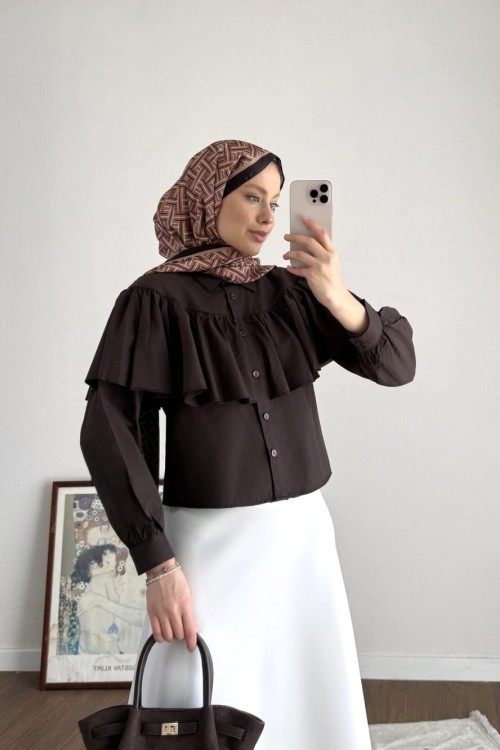 Cape Kısa Gömlek Koyu Kahverengi
