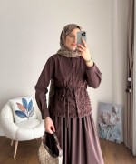Sarmaşık Etekli Takım Koyu Kahverengi