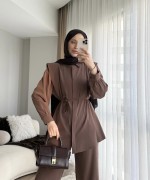 Lina Pantolonlu Takım Kahverengi