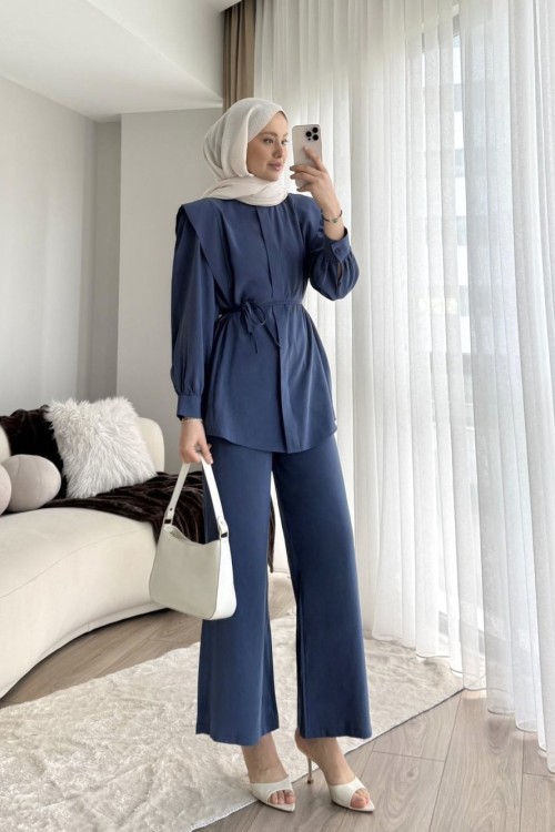 Lina Pantolonlu Takım indigo mavisi