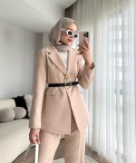 Double Ceketli Takım Bej