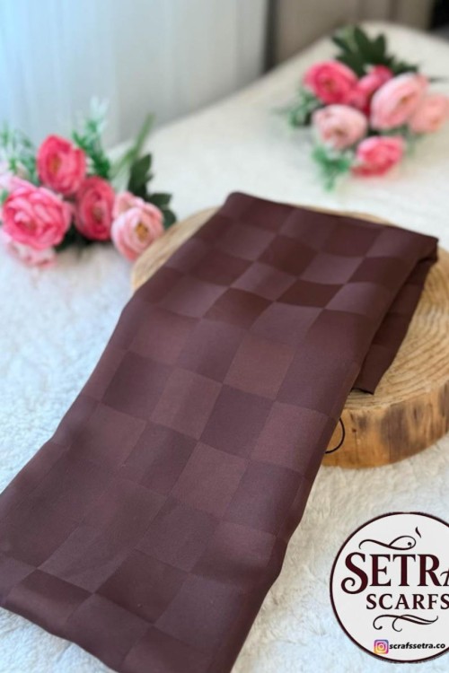 İpeksi Jakarlı Şal (Kare Desen) Acı Kahve
