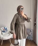Kemerli Tensel Gömlek Haki
