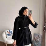 Kemerli Tensel Gömlek Siyah