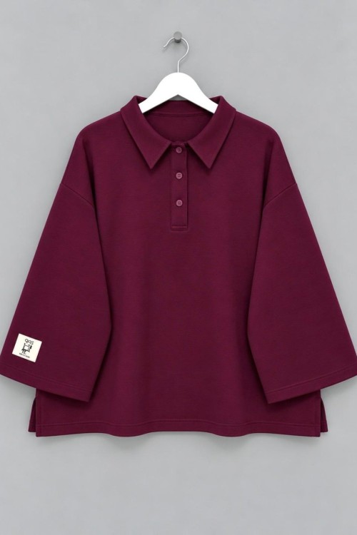 Polo Yaka Üç İplik Sweatshirt Bordo