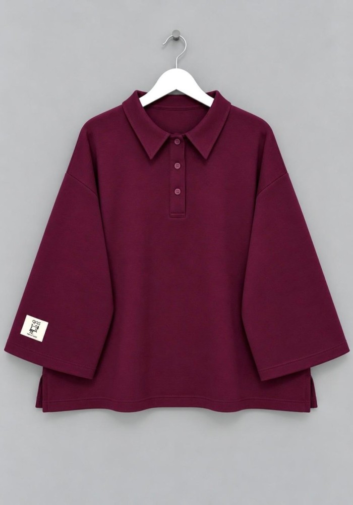 Polo Yaka Üç İplik Sweatshirt Bordo