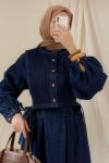 Yelekli Denim Elbise Lacivert