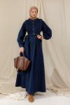 Yelekli Denim Elbise Lacivert