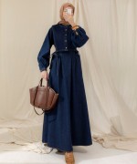 Yelekli Denim Elbise Lacivert