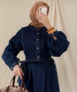Yelekli Denim Elbise Lacivert