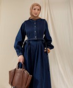 Yelekli Denim Elbise Lacivert