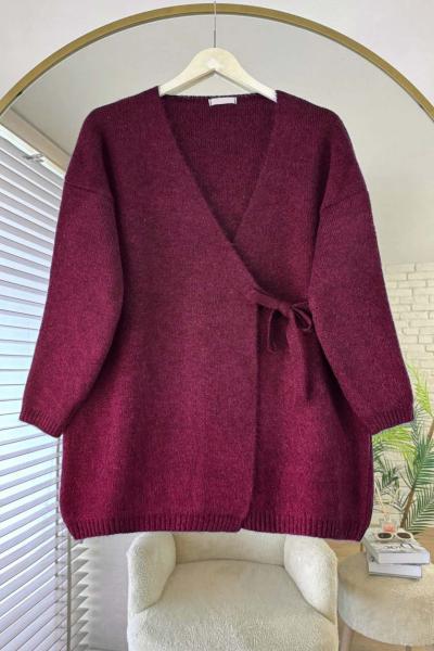 Yandan Bağlamalı Triko Hırka Bordo