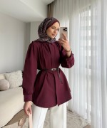 Volanlı Poplin Gömlek Bordo