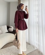Volanlı Poplin Gömlek Bordo