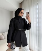 Volanlı Poplin Gömlek Siyah