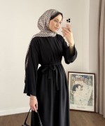 Kuşaklı Tensel Elbise Siyah