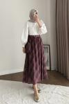 Desenli Şifon Etek Bordo