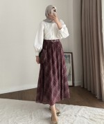 Desenli Şifon Etek Bordo