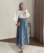 Desenli Şifon Etek Mavi