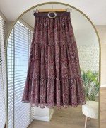 Kemerli Etro Etek Bordo