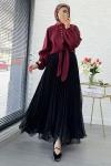 Önü Bağcıklı Kısa Modal Gömlek Bordo