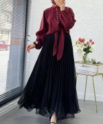 Önü Bağcıklı Kısa Modal Gömlek Bordo