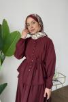 Nervürlü Etekli Takım Bordo