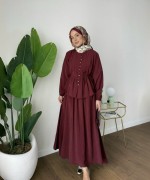 Nervürlü Etekli Takım Bordo