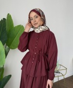 Nervürlü Etekli Takım Bordo