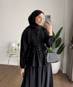 Nervürlü Etekli Takım Siyah