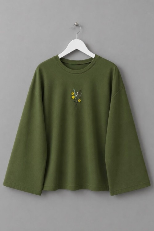 Nakışlı Salaş Sweatshirt Yeşil