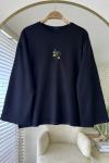 Nakışlı Salaş Sweatshirt Siyah