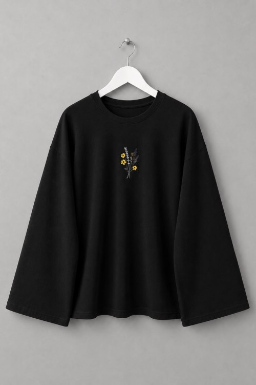Nakışlı Salaş Sweatshirt Siyah