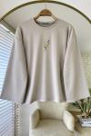 Nakışlı Salaş Sweatshirt Bej
