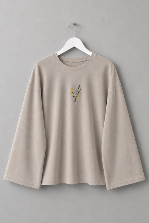 Nakışlı Salaş Sweatshirt Bej