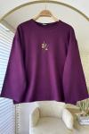 Nakışlı Salaş Sweatshirt Mürdüm