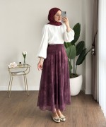 Çiçek Desenli Şifon Etek Bordo