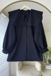 Marul Yaka Poplin Gömlek Siyah