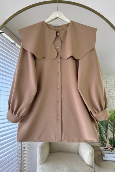Marul Yaka Poplin Gömlek Camel