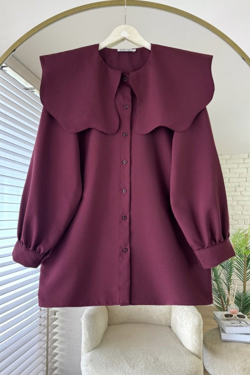 Marul Yaka Poplin Gömlek Bordo