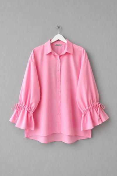 Kolları Büzgülü Gömlek Pembe