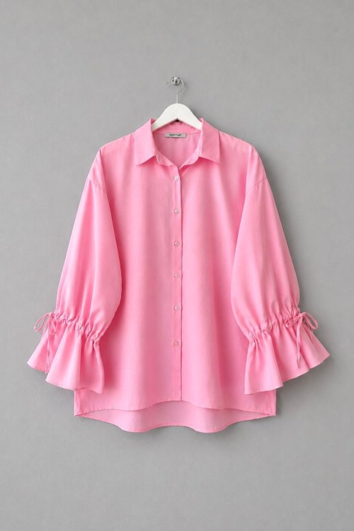 Kolları Büzgülü Gömlek Pembe