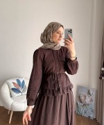 Dantel Detaylı Begonya Takım Kahverengi